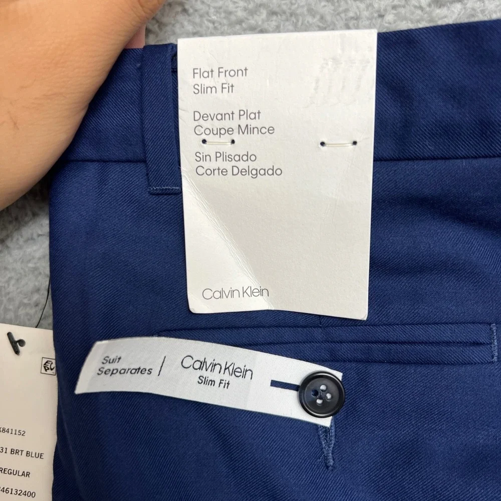 Calvin Klein Dress Pants Kids Size 18 Blue New K841152 Flat Front Tapered Leg